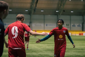 Soccer players at college soccer showcase